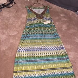 Green and blue maxi dress with beading